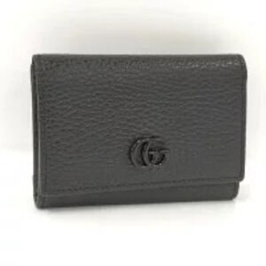GUCCI Tri fold Wallet GG Marmont Leather Black